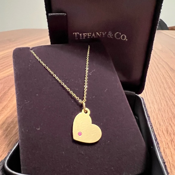 Tiffany Co Pink Sapphire Heart Tag 18K Yellow Gold Pendant 18